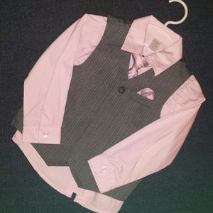 Boy's pink dress shirt vest and tie